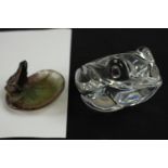 A 20th century Daum clear glass seated toad, marks to base together with a Daum pate-de-verre