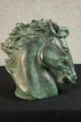 After James Killian Spratt (b.1950) a verdigris patinated plaster model of a horse head stamped J.