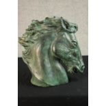 After James Killian Spratt (b.1950) a verdigris patinated plaster model of a horse head stamped J.