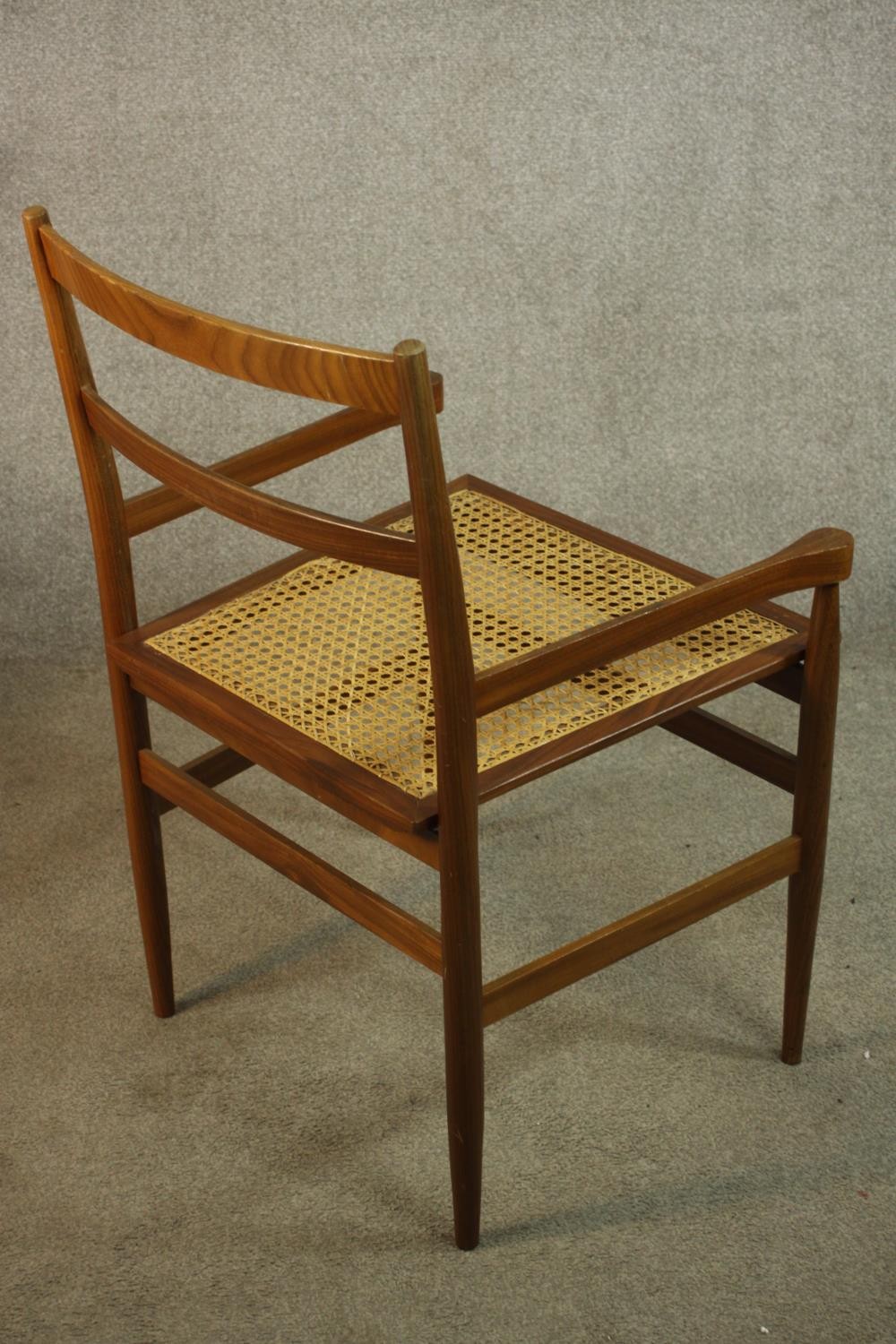 A pair of mid 20th century beech framed ladder back carver dining chairs with cane seats, raise - Image 6 of 8