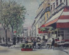 A.G.M. Evans (20th century), Parisian café scene, oil on canvas, signed and unframed. H.61 W.77cm