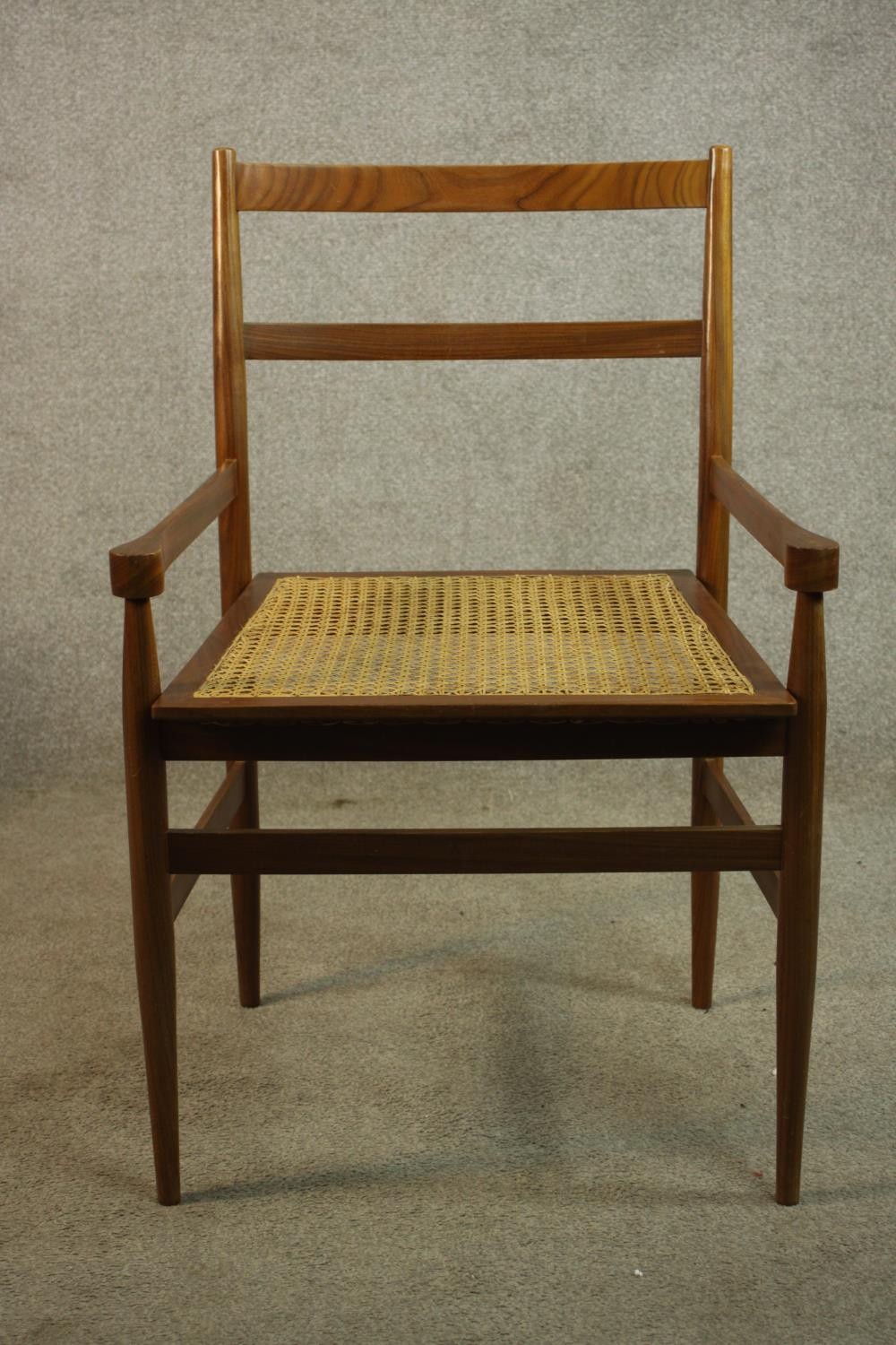 A pair of mid 20th century beech framed ladder back carver dining chairs with cane seats, raise - Image 8 of 8