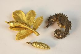 A collection of Flora Danica and similar jewellery, including a gilded silver Seahorse brooch with