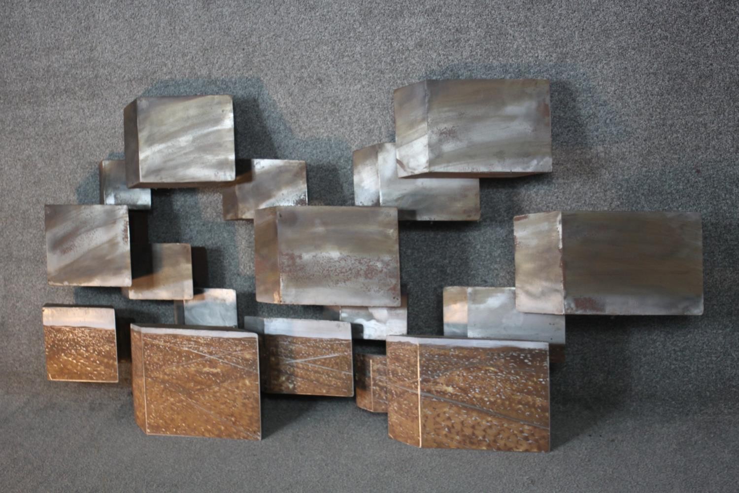 Stevens Dossou-Yovo (French b.1969) An abstract brushed raw and oxidized steel geometric sculpture - Image 2 of 7
