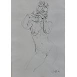 A 20th century, indistinctly signed nude female, charcoal drawing on paper, framed. H.55 W.43cm