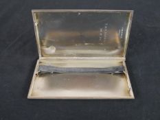 A George VI hallmarked silver engine turned cigarette case, Birmingham 1950. H:14 W:8, 230g gross