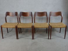 After Niels O Moller, four teak framed Model 71 chairs each with upholstered woven seats.