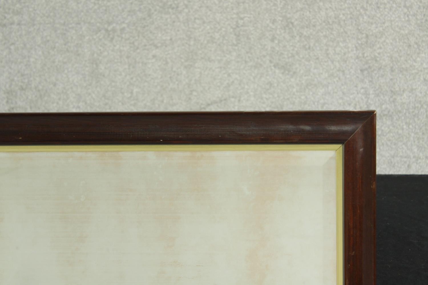 A 20th century stained mahogany rectangular and gilt framed wall hanging mirror. H.101 W.86cm. - Image 5 of 8