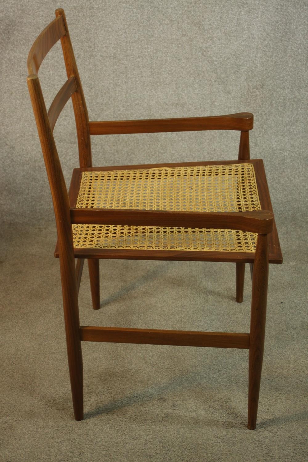 A pair of mid 20th century beech framed ladder back carver dining chairs with cane seats, raise - Image 5 of 8