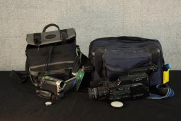 Two electric handheld digital camcorders to include Hi8 camcorders and DV camera complete with