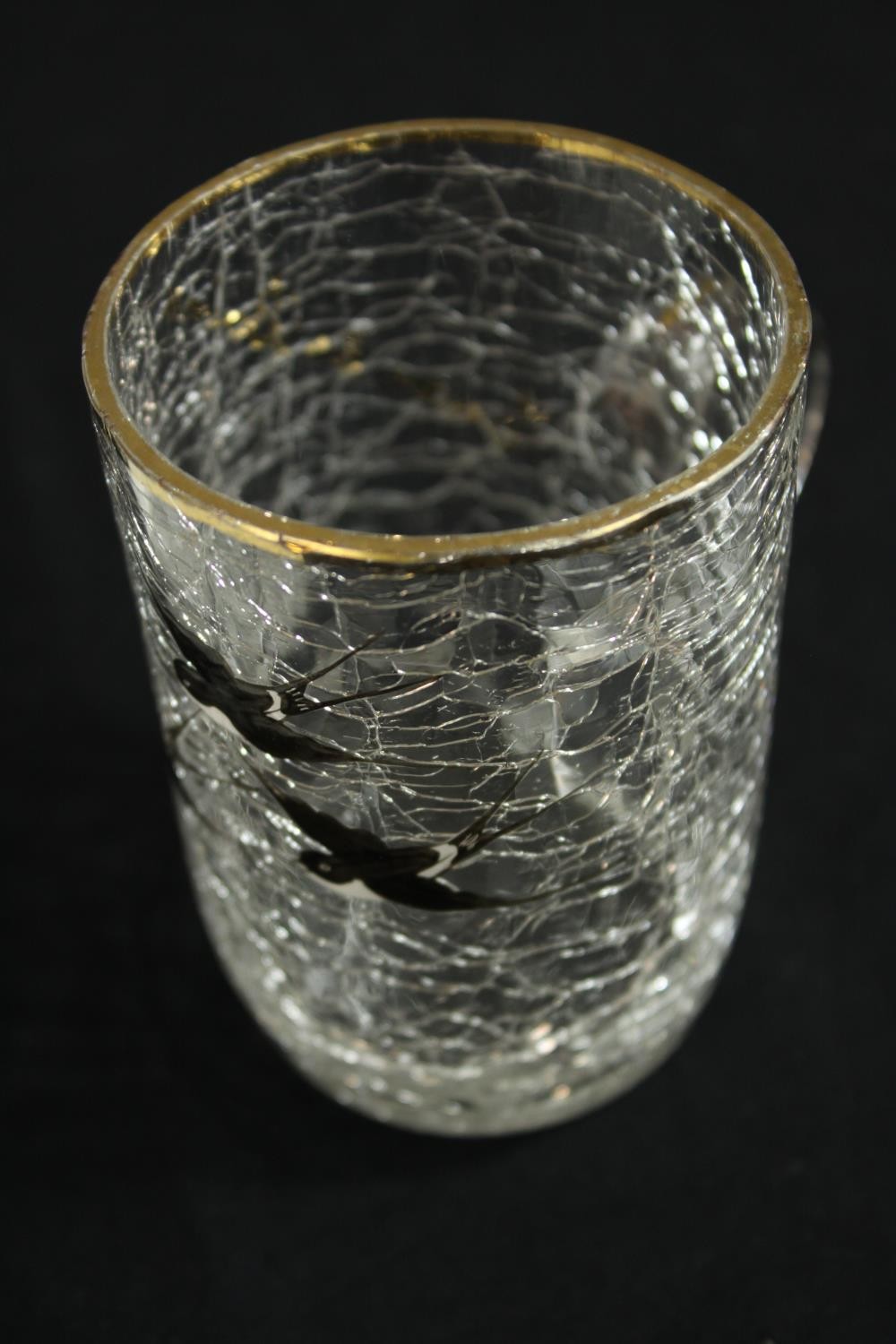 Three pieces of 20th century crackle glass, together with a green Bohemian glass and gilt painted - Image 5 of 12