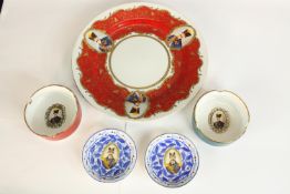 Shah of Persia: a collection of continental ceramics, a plate decorated with a foliate design red