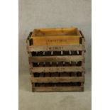 Five vintage wooden twin handled apple crates each with stencilled lettering together one other