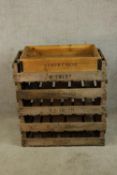 Five vintage wooden twin handled apple crates each with stencilled lettering together one other