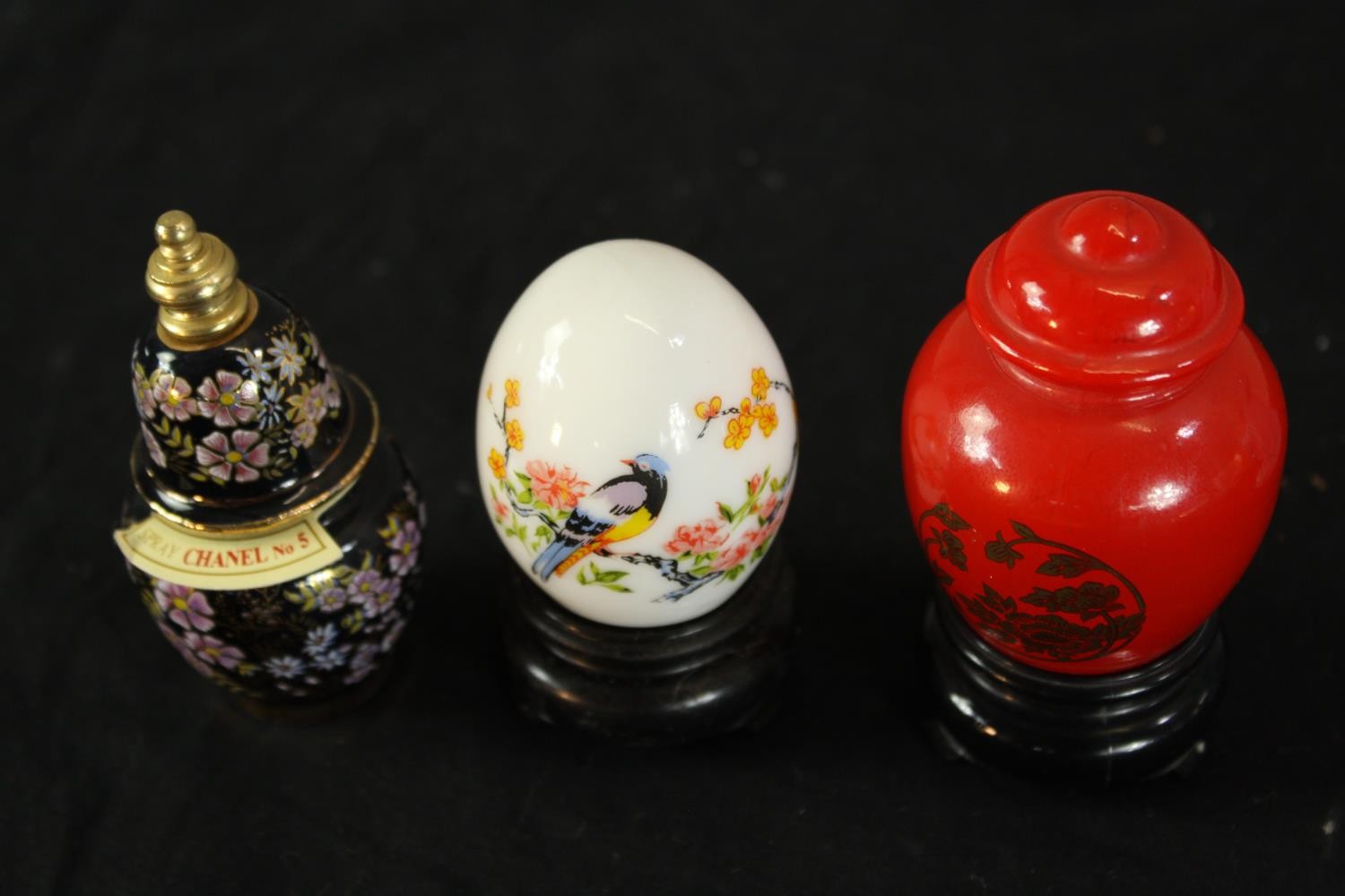 Various Chanel and other glass novelty scent bottles together with an Avon candle holder. H.16cm. ( - Image 2 of 3