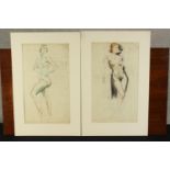 20th century, nude females, two pencil drawings, each on paper, unframed and mounted. H.73 W.