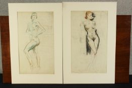 20th century, nude females, two pencil drawings, each on paper, unframed and mounted. H.73 W.