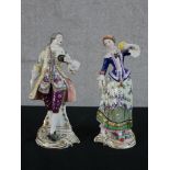 A pair of late 19th/early 20th century painted German porcelain figures, a male and his female