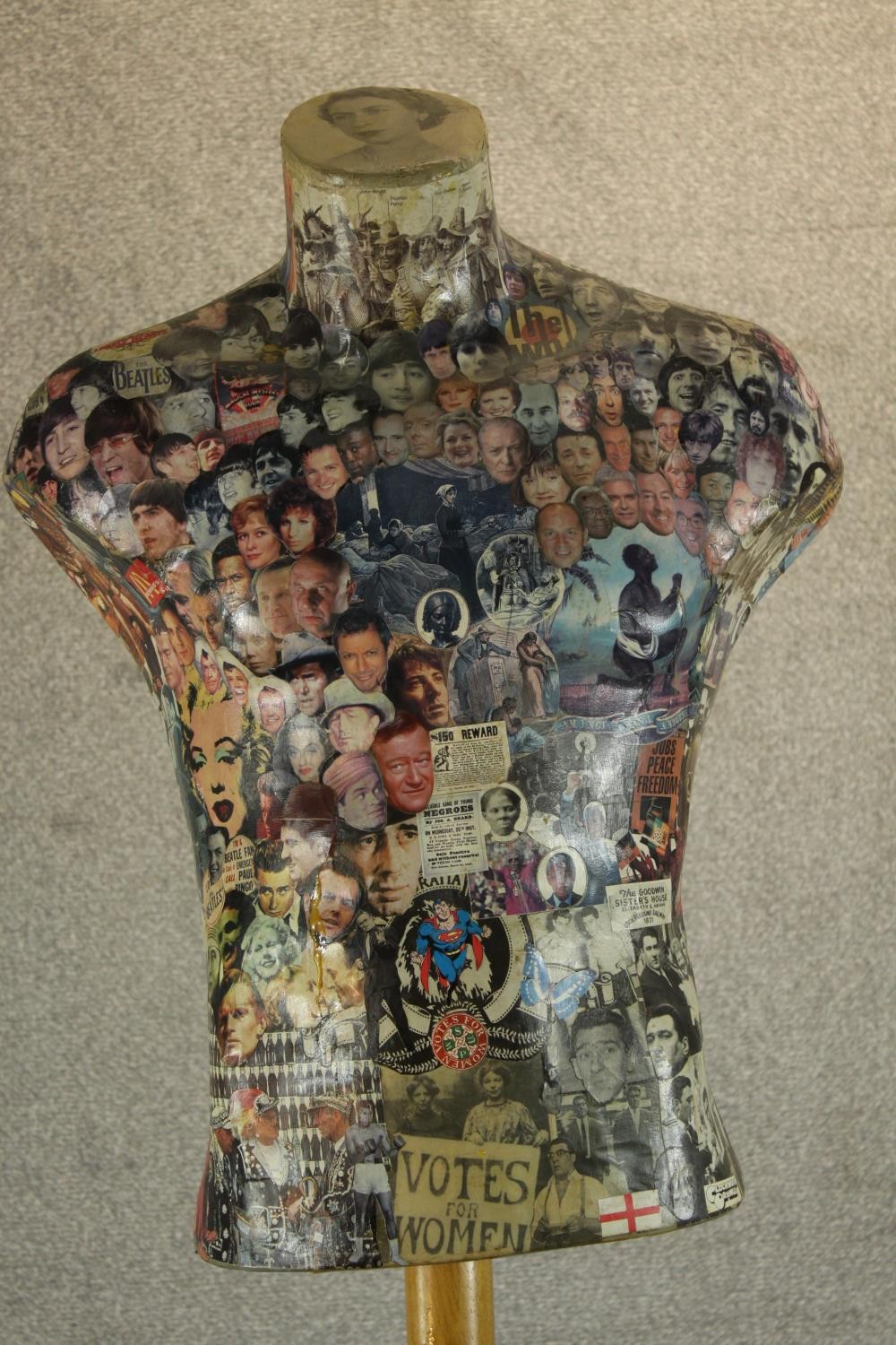 Foxy (Contemporary), a three dimensional collage mannequin with applied photographs raised on tripod - Image 3 of 7