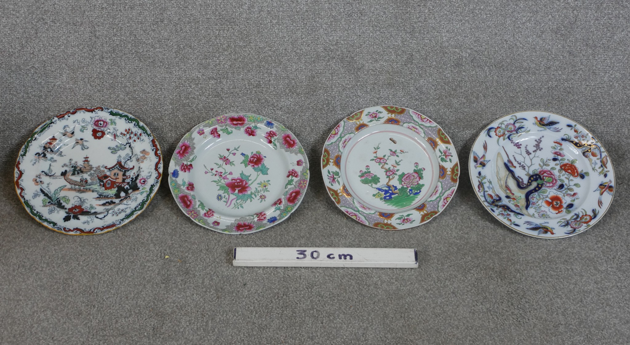 Three early 19th century painted Spode stoneware plates decorated with flowers, together with a 19th - Image 2 of 6