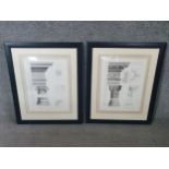 After W. Chambers, E. Rooker (Sculpt.), two architectural prints depicting a Classical dentil