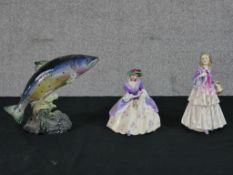 Two Royal Doulton porcelain figures Clemency HN1633 & Griselda HN1993 together with a Beswick