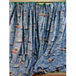 A pair of contemporary children's curtains decorated with various boats on the water. L.134 W.