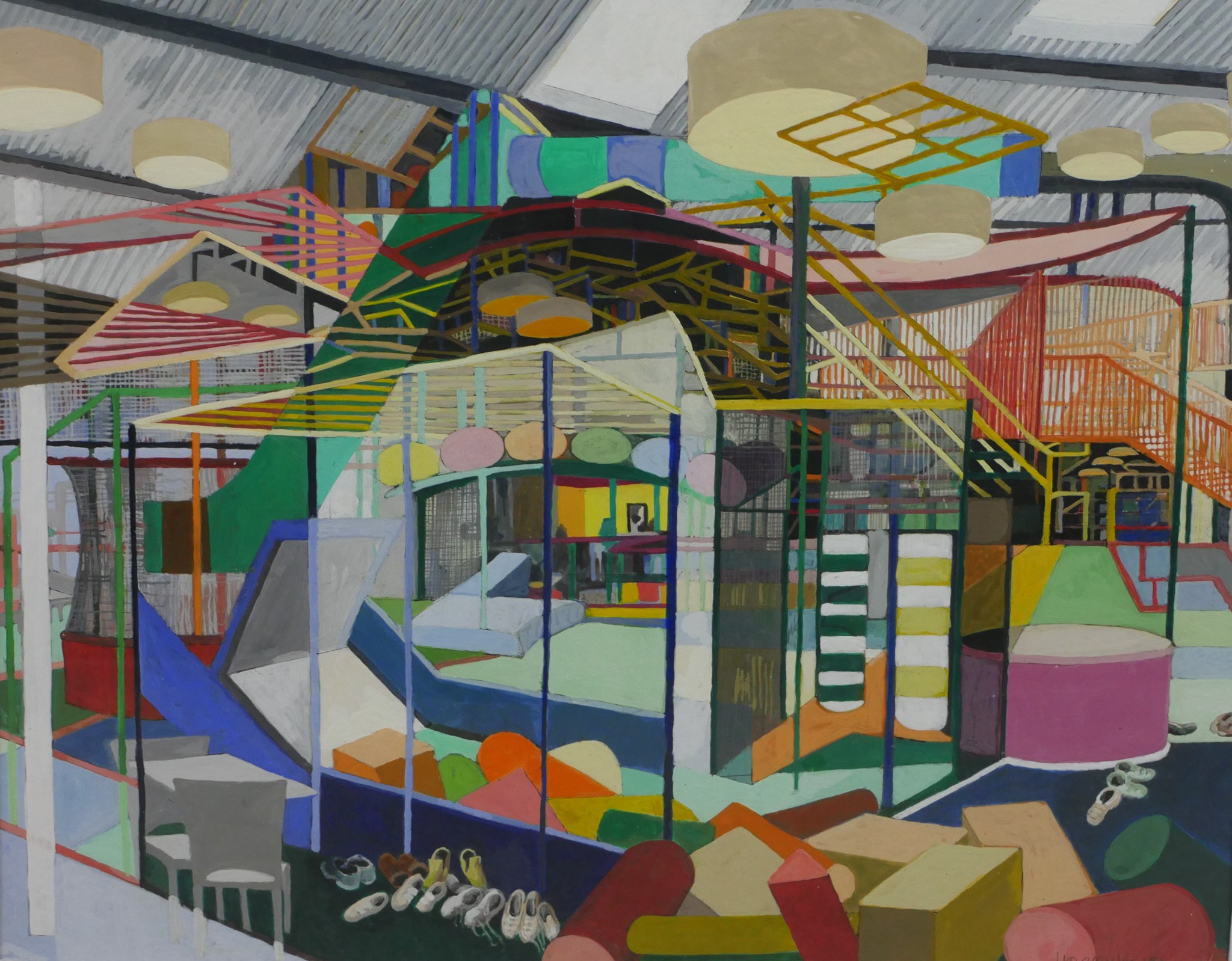 Hilary Beauchamp (Contemporary) Soft Play & Shoes, coloured print on paper, pencil signed and