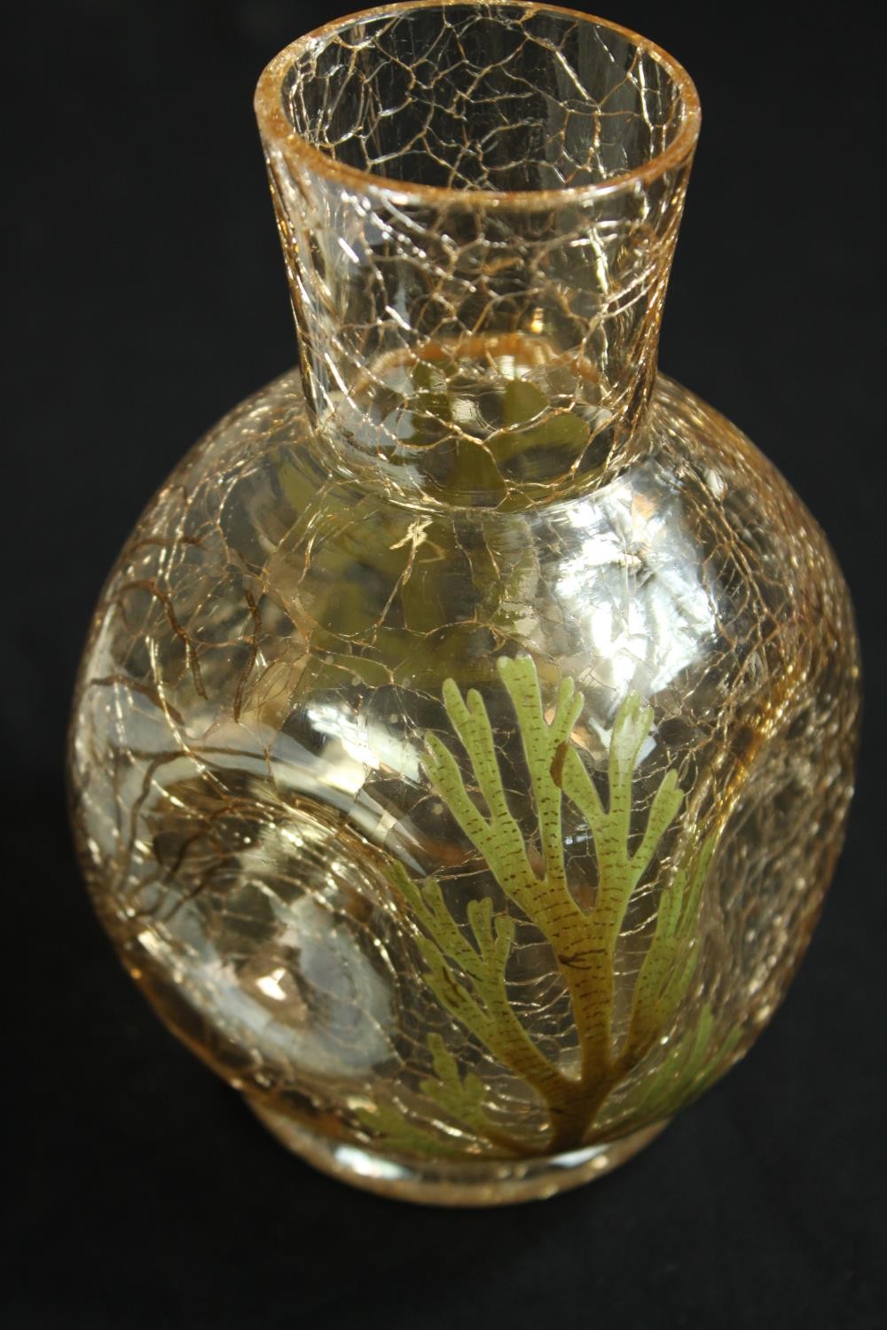 Three pieces of 20th century crackle glass, together with a green Bohemian glass and gilt painted - Image 8 of 12