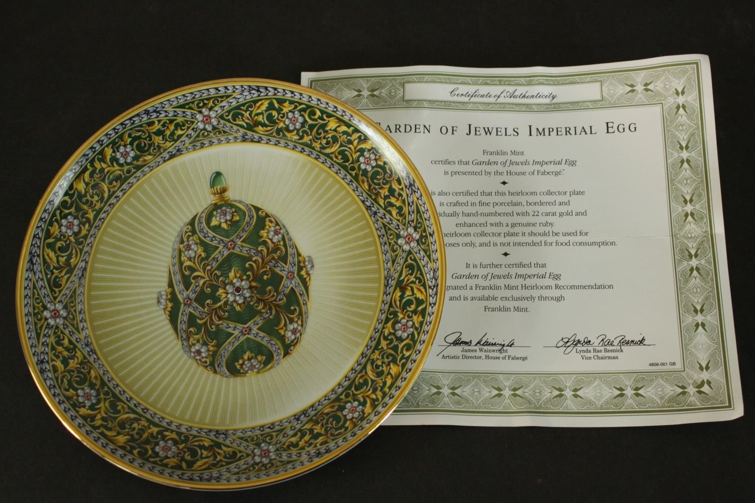 A Franklin Mint Limited edition House of Fabergé Garden of Jewels Imperial Egg plate, the centre set - Image 7 of 7