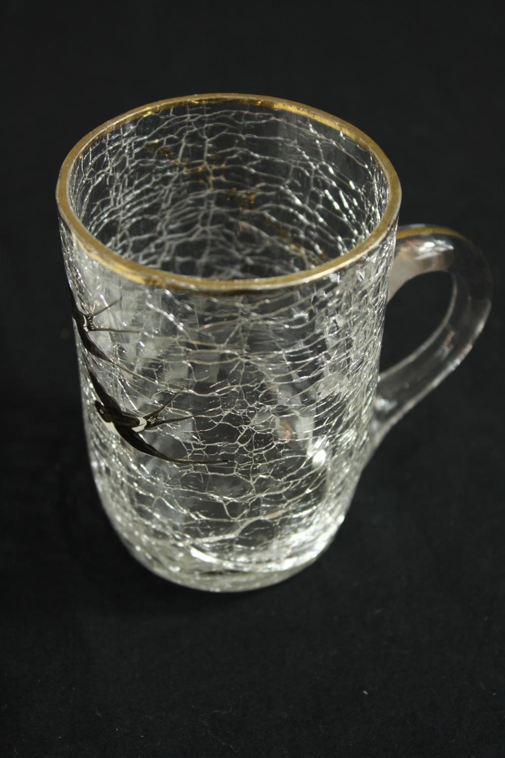Three pieces of 20th century crackle glass, together with a green Bohemian glass and gilt painted - Image 6 of 12