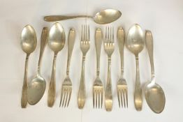 Six Alpaca silver plated spoons and forks, each with impressed marks. L.20cm.