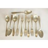 Six Alpaca silver plated spoons and forks, each with impressed marks. L.20cm.