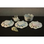 A collection of ceramics and porcelain including, three Aynsley summer hats with relief flower