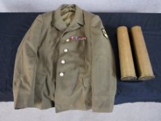 A 20th century Russian military jacket with brass buttons, together World War II brass shells. H.