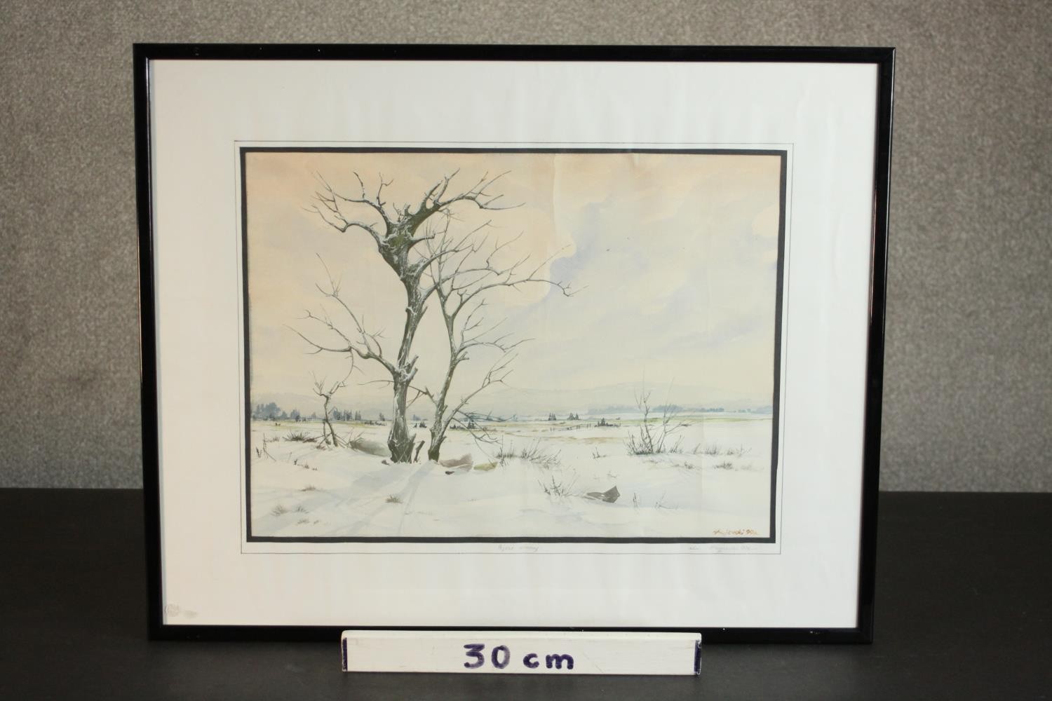 Jacek Stryjewski, watercolour of snowy landscape, signed and dated in pencil to mount. H.52 W.63. - Image 3 of 6