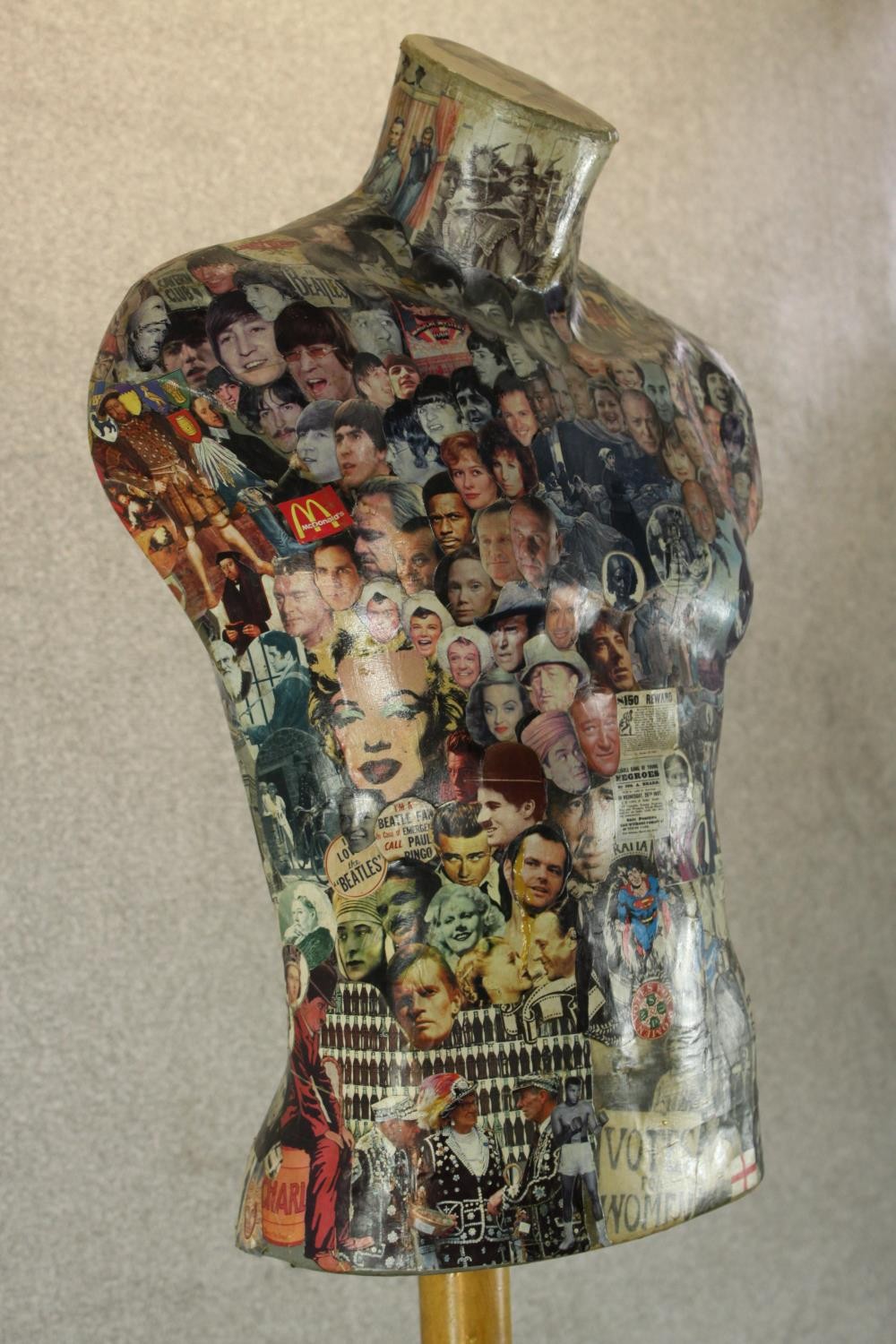 Foxy (Contemporary), a three dimensional collage mannequin with applied photographs raised on tripod - Image 5 of 7