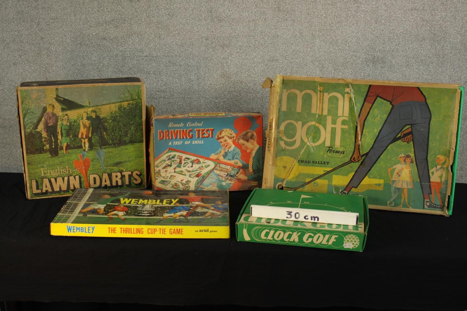 Five 20th century boxed games to include Lawn Darts, Driving Test, Clock Golf, Mini Golf & - Image 2 of 2
