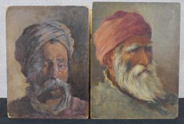 A 19th/early 20th century pair portraits of Middle Eastern gentlemen, watercolour on board, one
