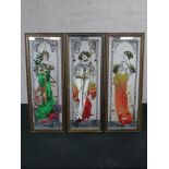 Three painted mirrors after Alphonse Mucha (1860-1939, Czech) depicting three out four seasons, each