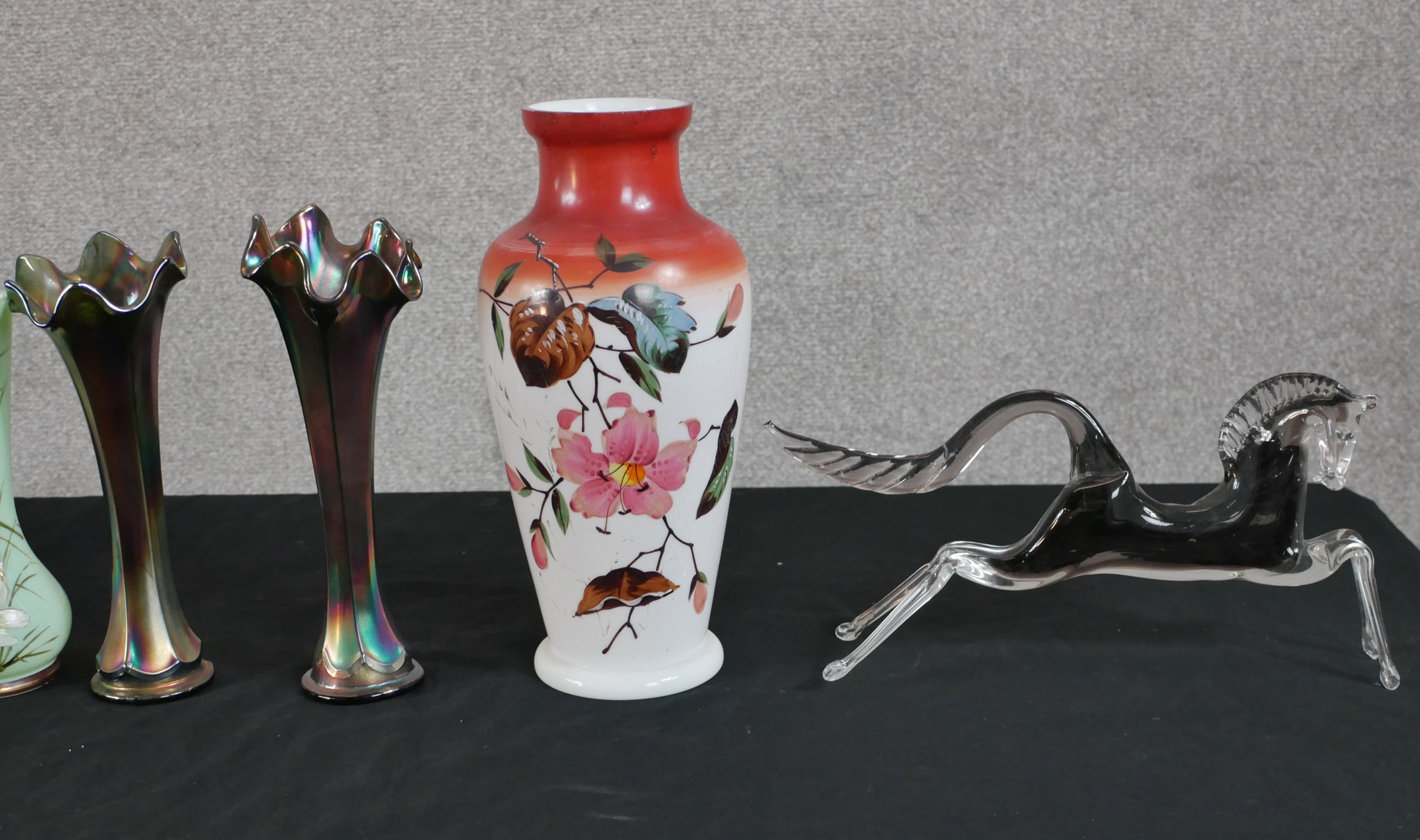 Assorted glassware to include a pair of early 20th century carnival glass vases, a pair of green - Image 3 of 3