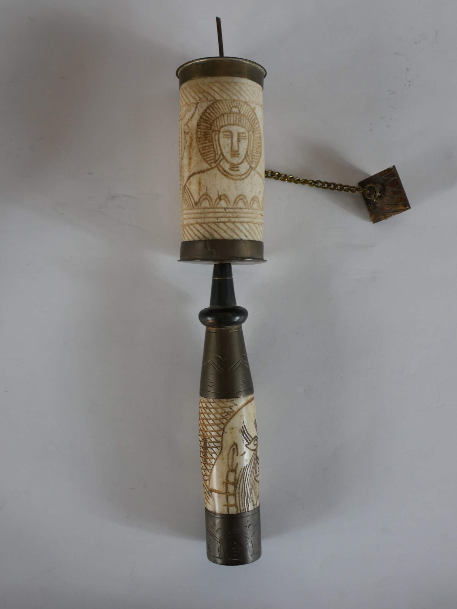 An early 20th century carved bone Tibetan prayer wheel together with a late 19th/ early 20th century - Image 3 of 4