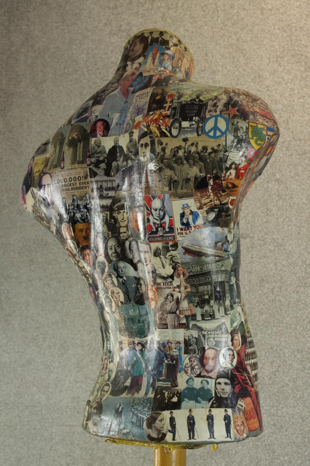 Foxy (Contemporary), a three dimensional collage mannequin with applied photographs raised on tripod - Image 6 of 7