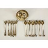 A part set of 800 grade silver spoons and forks cast with floral finials together with a 925 grade