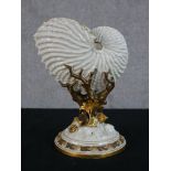 A late 19th century Royal Worcester porcelain spoon warmer modelled in the form of a nautilus