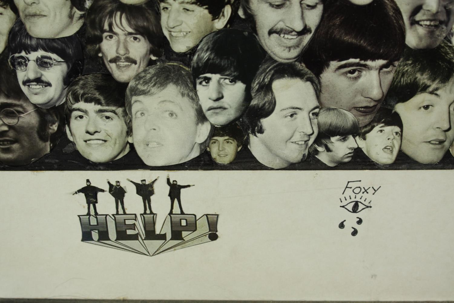 Two collages by Foxy. Beatles (Help!) and The Stones, two collages made assorted black and white - Image 4 of 6