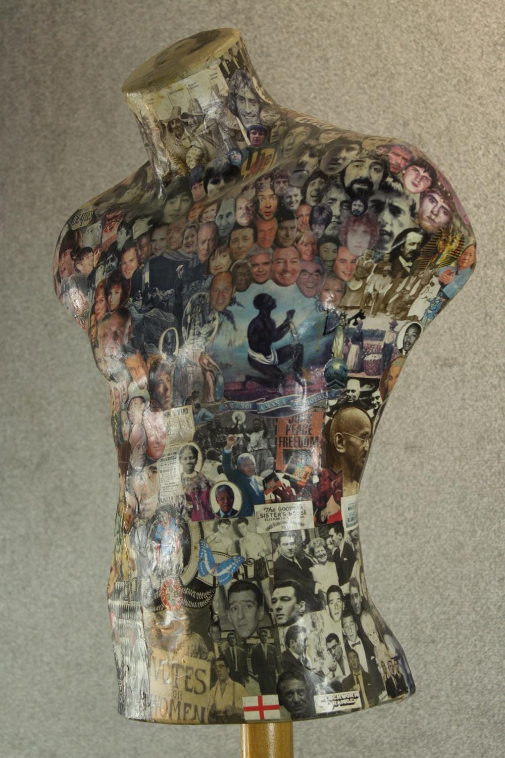 Foxy (Contemporary), a three dimensional collage mannequin with applied photographs raised on tripod - Image 4 of 7