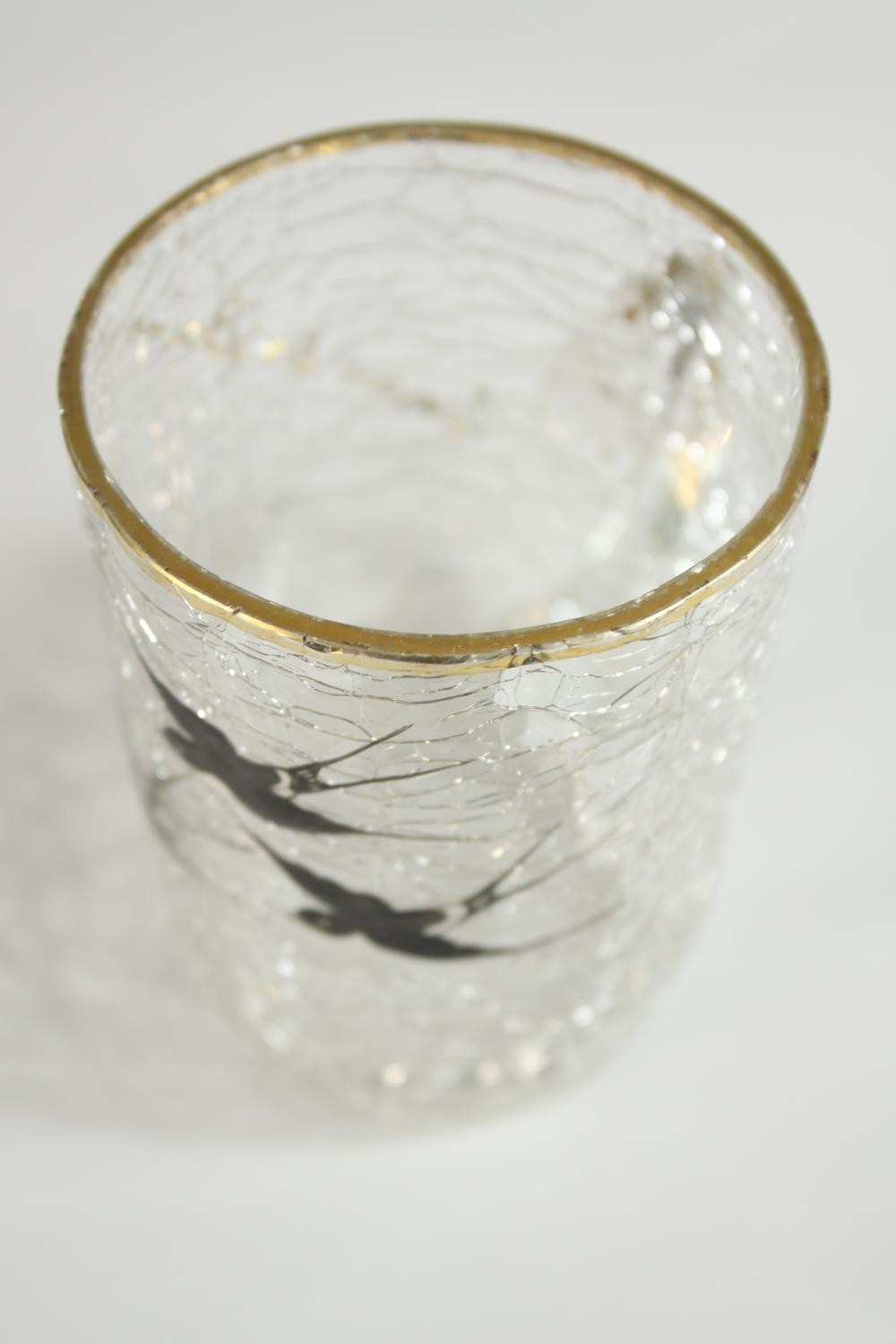 Three pieces of 20th century crackle glass, together with a green Bohemian glass and gilt painted - Image 4 of 12