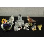 Three Beswick porcelain birds to include Nut Hatch and Greenfinch together with two Lladro porcelain