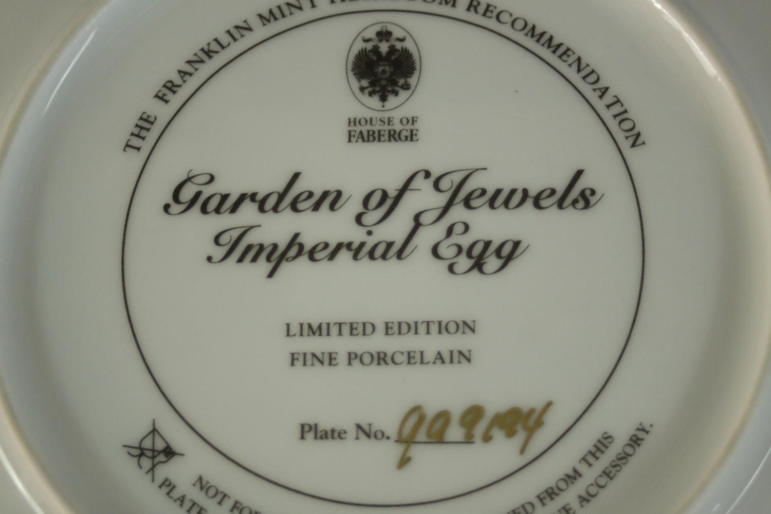 A Franklin Mint Limited edition House of Fabergé Garden of Jewels Imperial Egg plate, the centre set - Image 5 of 7